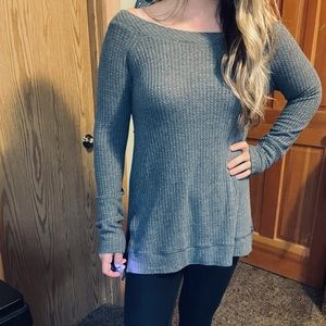Long sleeve grey waffle tee